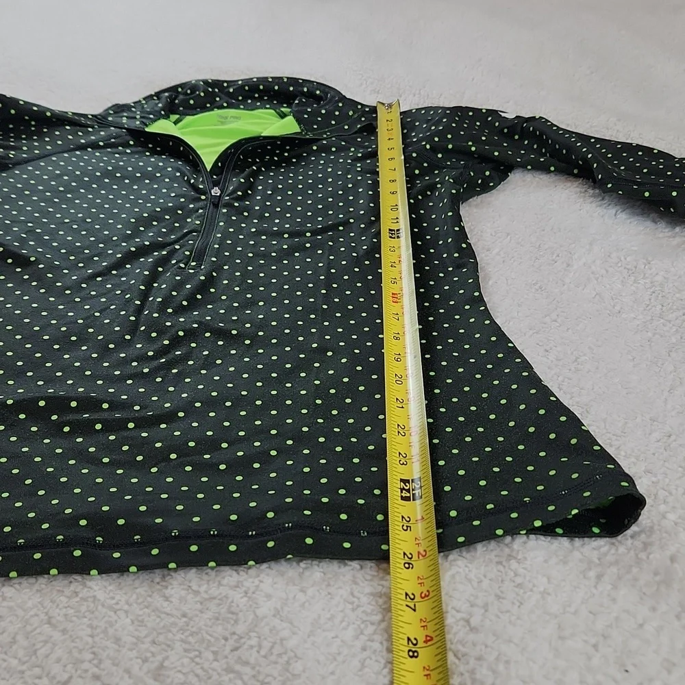 NIKE 3/4 zip sporty long sleeve top with thumb holes, black w green polka dots L - Picture 2 of 8
